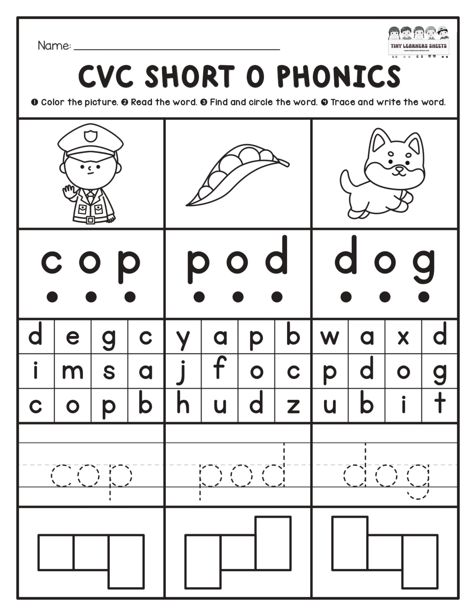 CVC Short O Phonics Worksheet